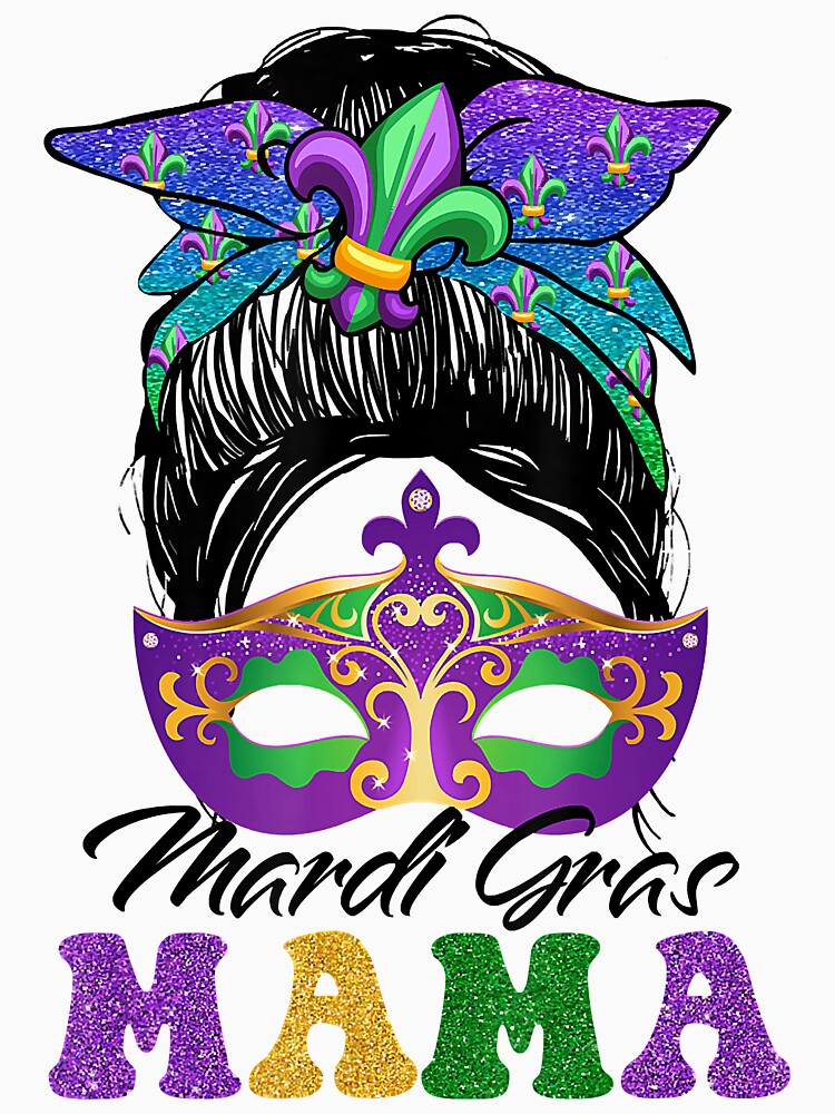 Mardi Gras Mama Mask Beads Lashes Messy Bun by DanielDutkosky