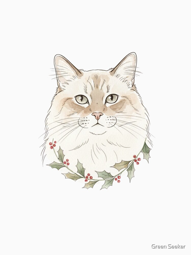 Minimalist Watercolor Cat Portrait Gift for Cat Mom by Green Seeker