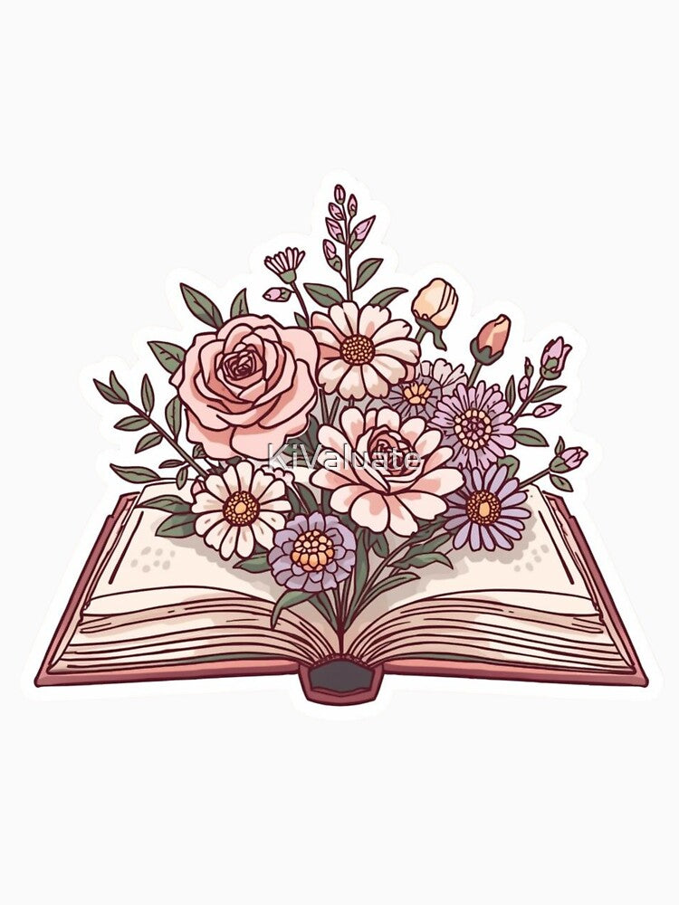 Book Growing Flowers | Minimalist Botanical Reading Sticker by KiValuate