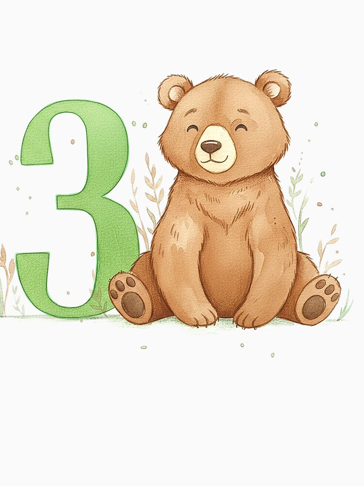 Watercolor bear with the number 3 by Motivburg