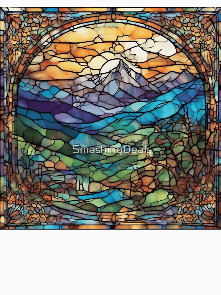 Mountains Through Trees Stained glass colorful photo abstract design by SmashingDeals