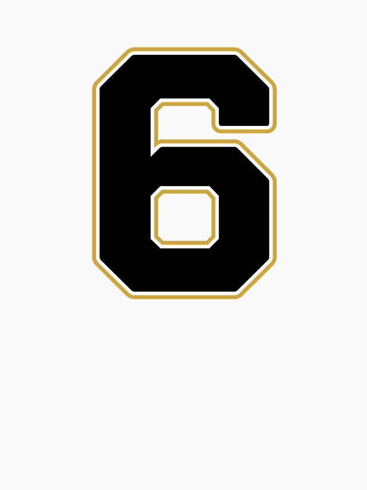 Jersey Number 6 / Player Shirt Number Six (Black with Gold Outline) by STUDIO-72