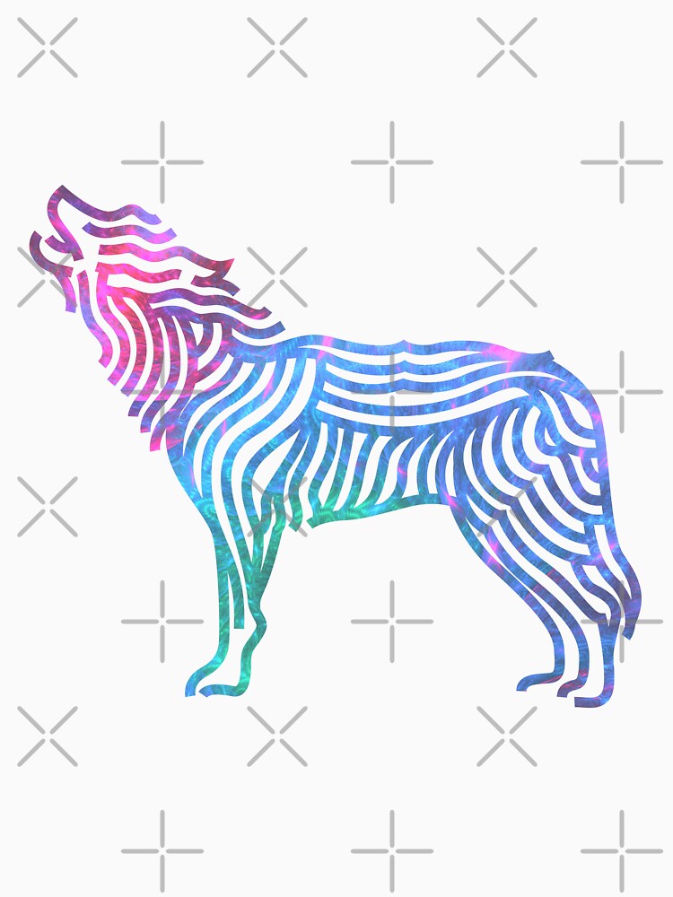 rainbow line art wolf howling design by Zevy-Darling