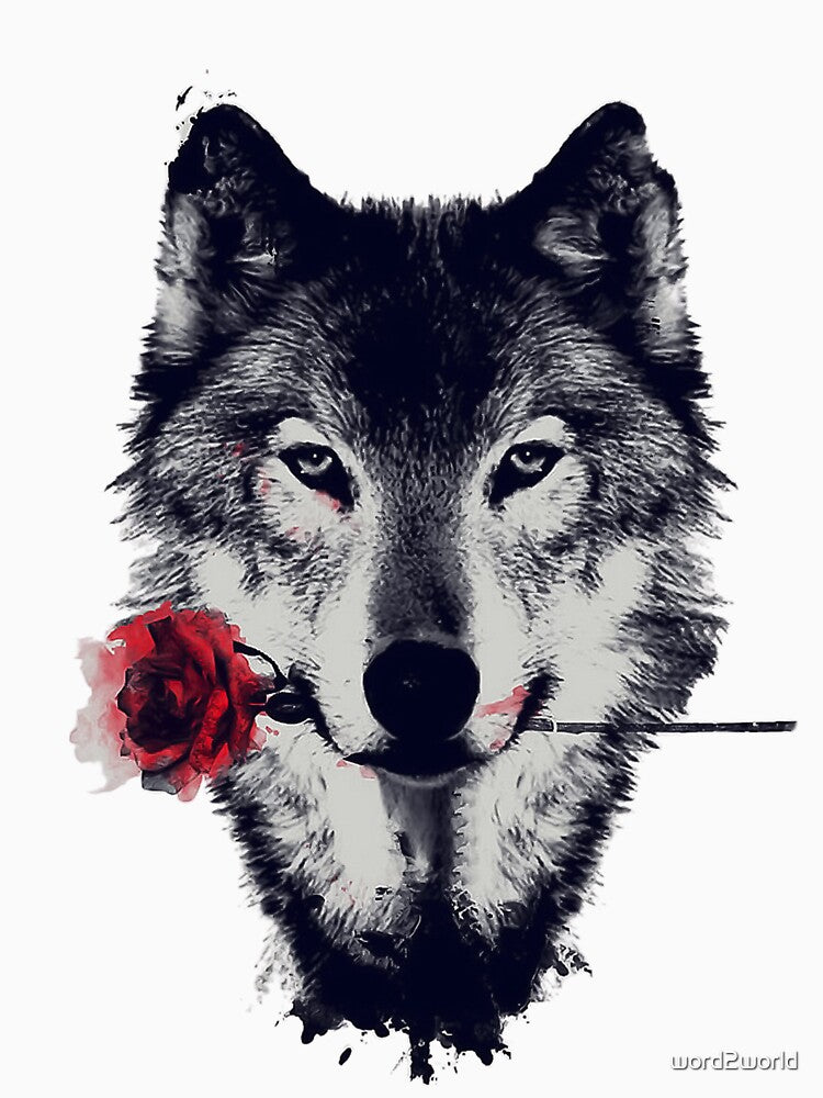 colorful wolf with flowers by word2world