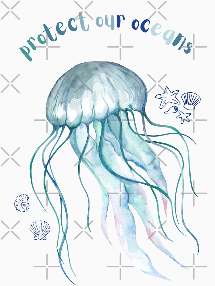 Protect Our Oceans Jellyfish Watercolor Ocean Conservation Design by AestHenni17