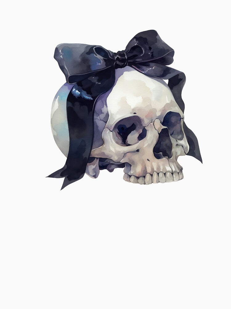 Skull with Black Bow | Cute & Creepy T-Shirt with Gothic Girly Vibes by Zezeshop1