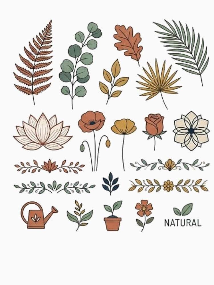 Minimalist Boho Botanical Leaves and Flowers Sticker Pack by Rehnair