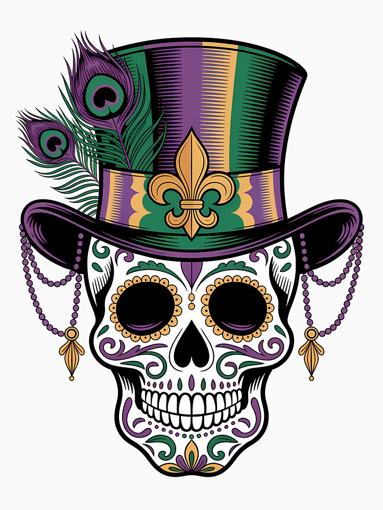 Carnival Sugar Skull Mardi Gras Purple Green Gold Art by BernoNickel