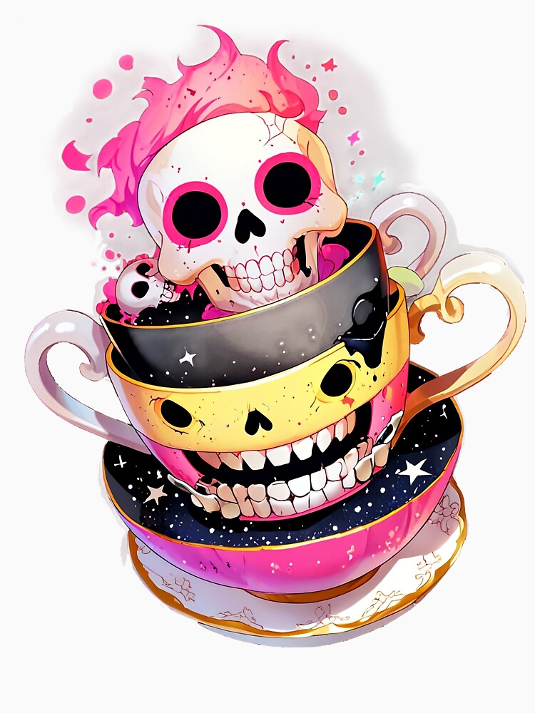 Kawaii Skull Teacups — Creepy Cute Pastel Sticker by TheArtOfChaa