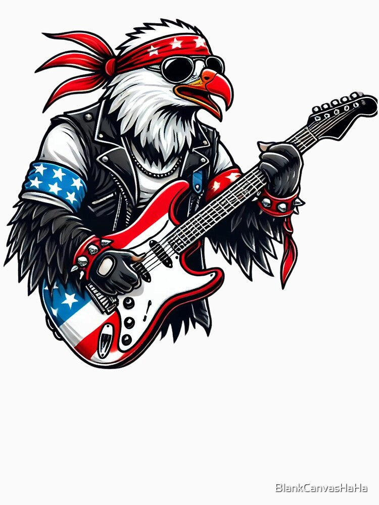 Patriotic Eagle Guitarist Tee – Red, White, and Blue Rock 'n' Roll by BlankCanvasHaHa