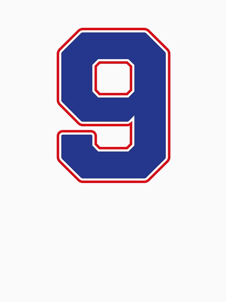 Jersey Number 9 / Player Shirt Number Nine (Blue with Red Outline) by STUDIO-72