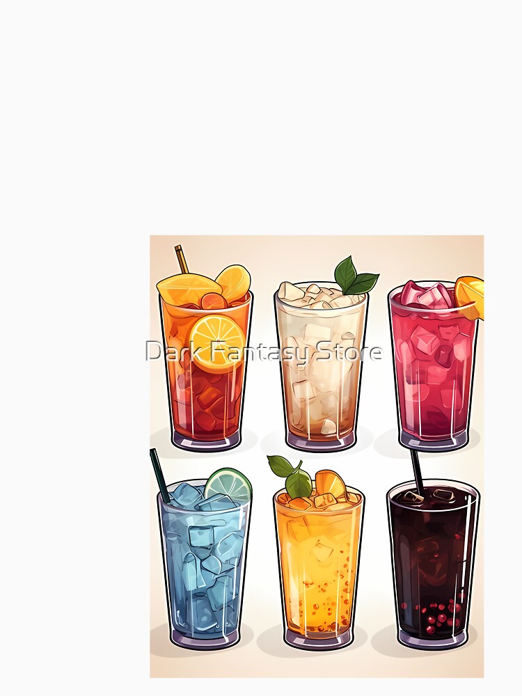 a group of glasses filled with different types of drinks by Dark Fantasy Store