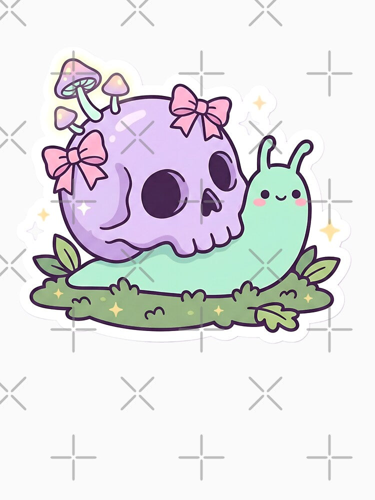 Kawaii Pastel Goth Snail with Skull Shell and Mushrooms Spooky Cute Cottagegoth by StickyGuys