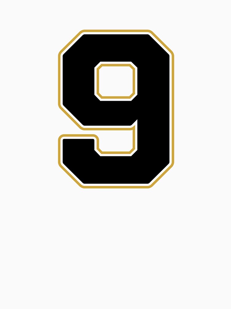 Jersey Number 9 / Player Shirt Number Nine (Black with Gold Outline) by STUDIO-72
