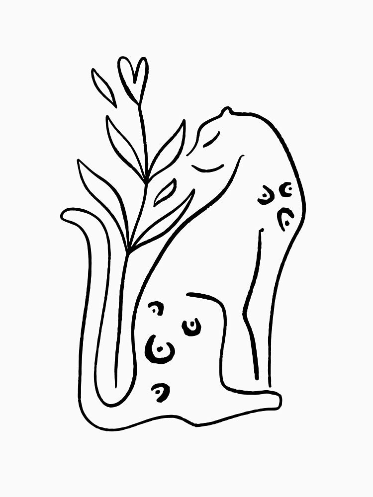 Simple Minimal One Line Leopard Silhouette Art T-Shirt by Sadie Gray