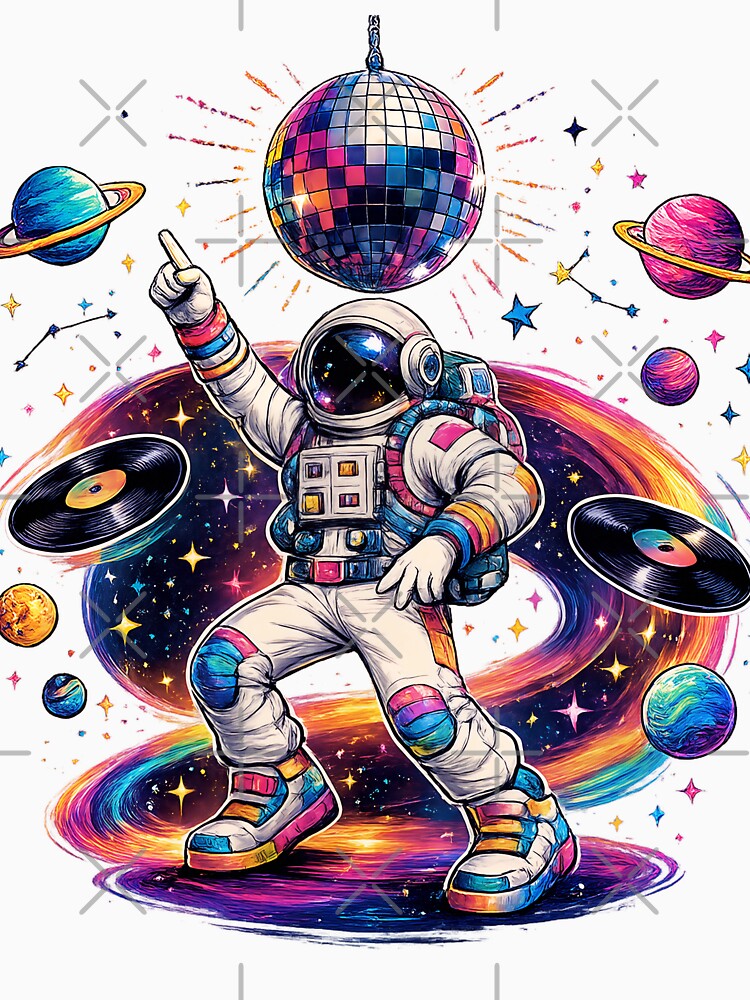 Disco Astronaut Cosmic Dance Party – Rainbow Galaxy Retro Space Art by builtforyou