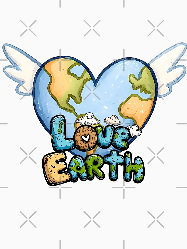 Love Earth – Cute Heart Shaped Earth with Wings by DesignArtist.ia