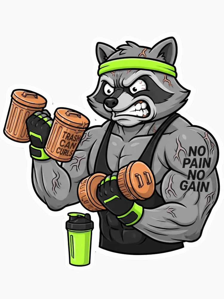 Muscular Raccoon Trash Can Curls Gym by WearTheVibe Store