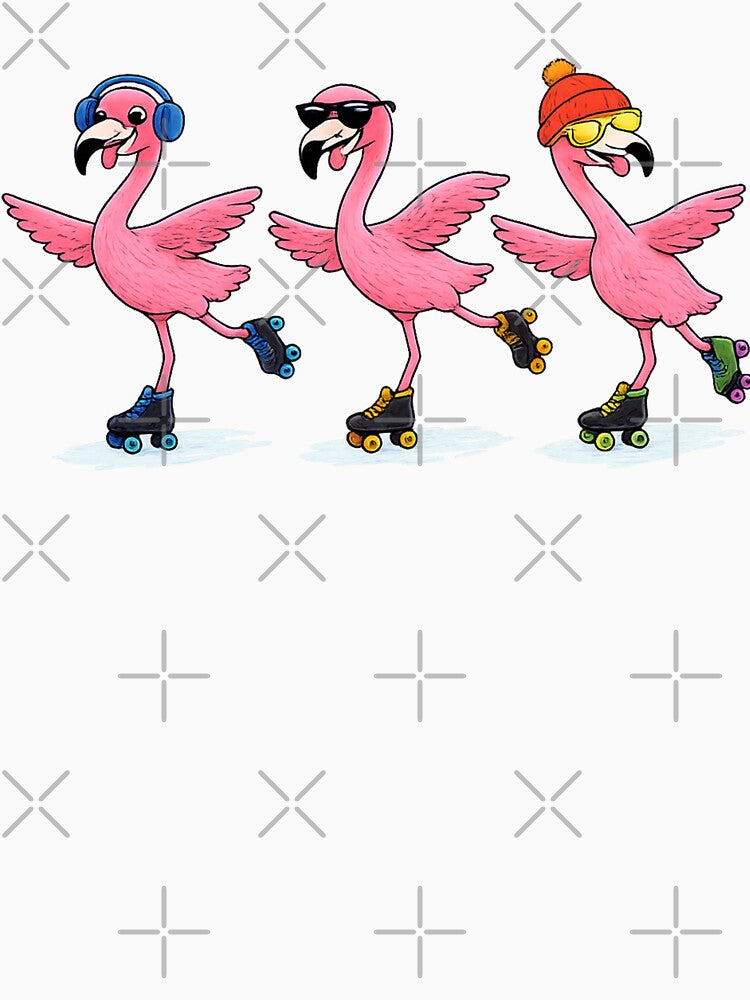 Roller Skating Flamingos – Fun Retro Animal Art, Cute Pink Flamingo Illustration, Whimsical Tropical Vibes by erkinmaddison