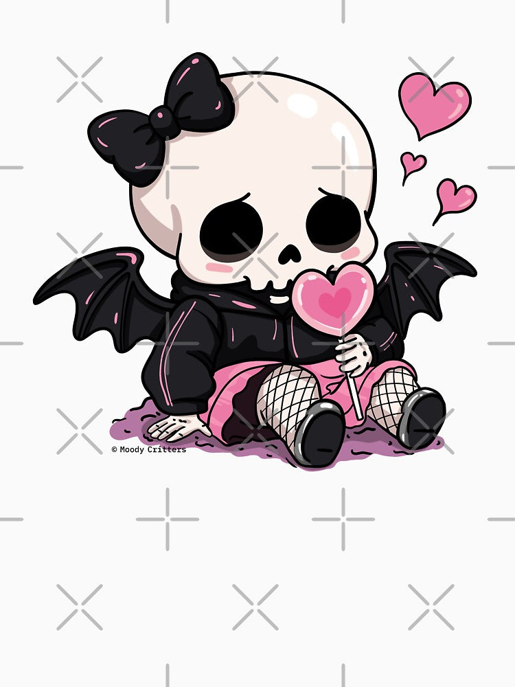 Cute Pastel Goth Skeleton Bat Girl by Moody Critters