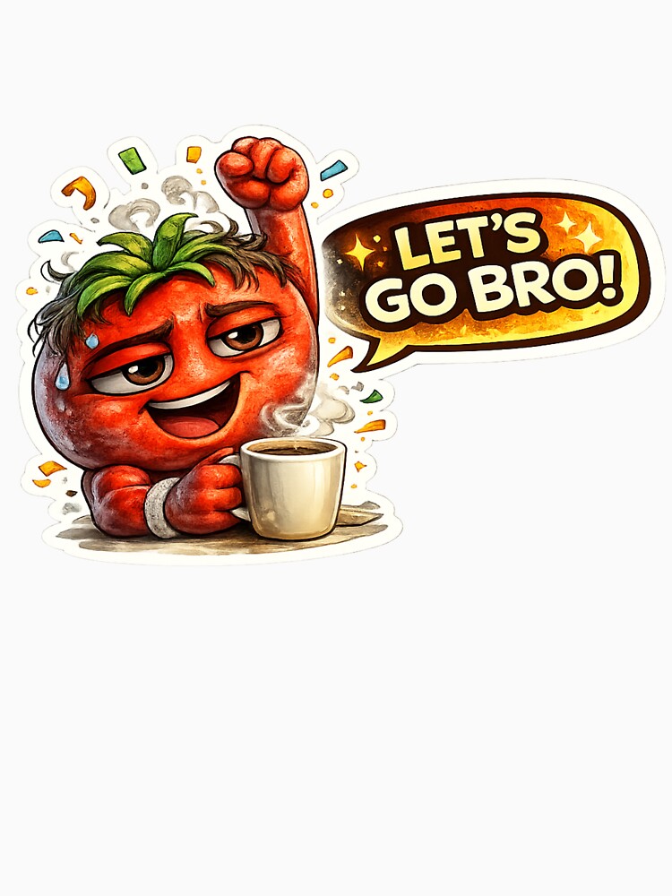 TITLE: Let's Go Bro Funny Tomato Gym Motivation Coffee Meme Sticker by Bhinfy
