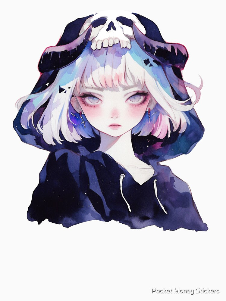 Pastel Goth Sticker - Hooded Skull Aesthetic Girl by Pocket Money Stickers