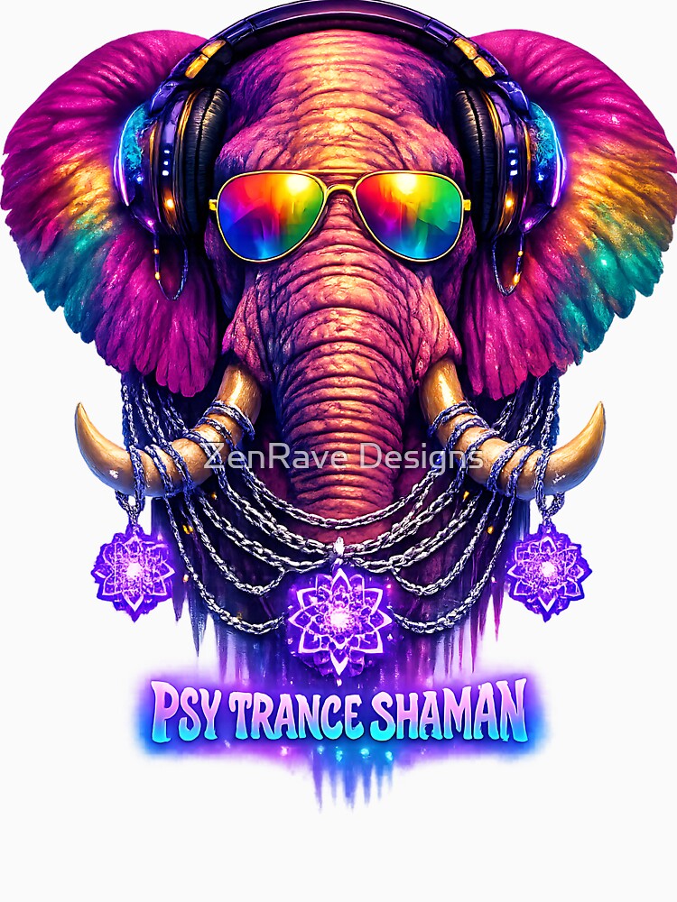 Psy Trance Shaman Neon Elephant DJ by  ZenRave Designs
