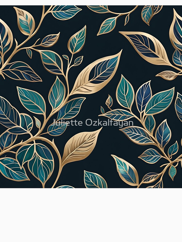 Minimalist Gold & Teal Foliage | Elegant Botanical Line Art by Juliette Ozkalfayan