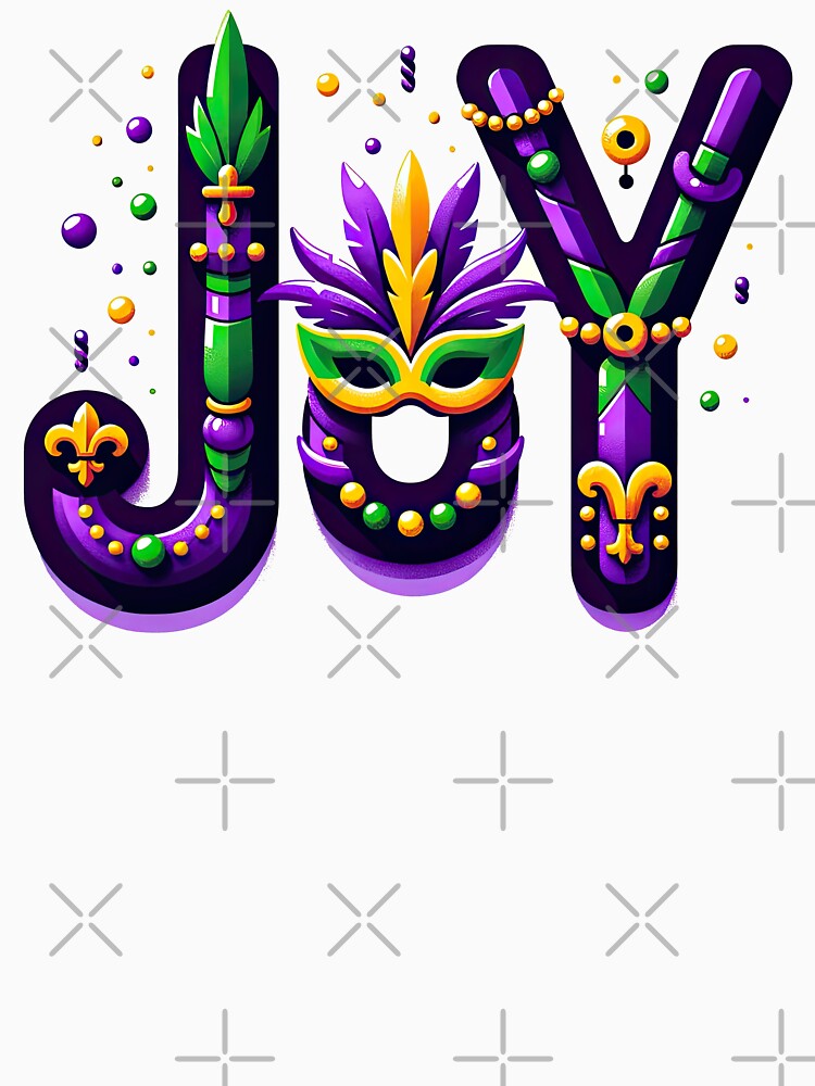 Joyful Mardi Gras: Colorful Mask & Beads Lettering Design by MAPDDesigns