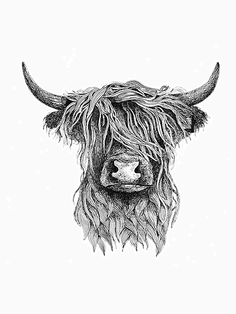 Highland Cow Hand Drawn Illustration by SkyCloudBlue