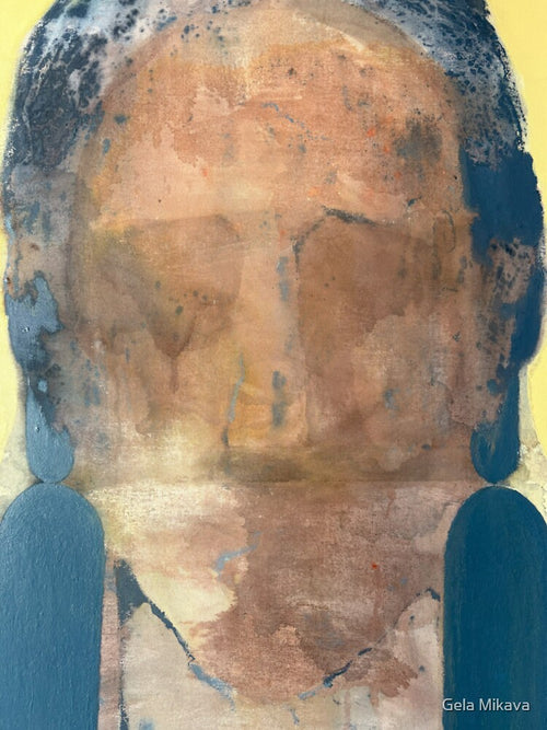 Abstract Portrait with Blue Statement Earrings by Gela Mikava
