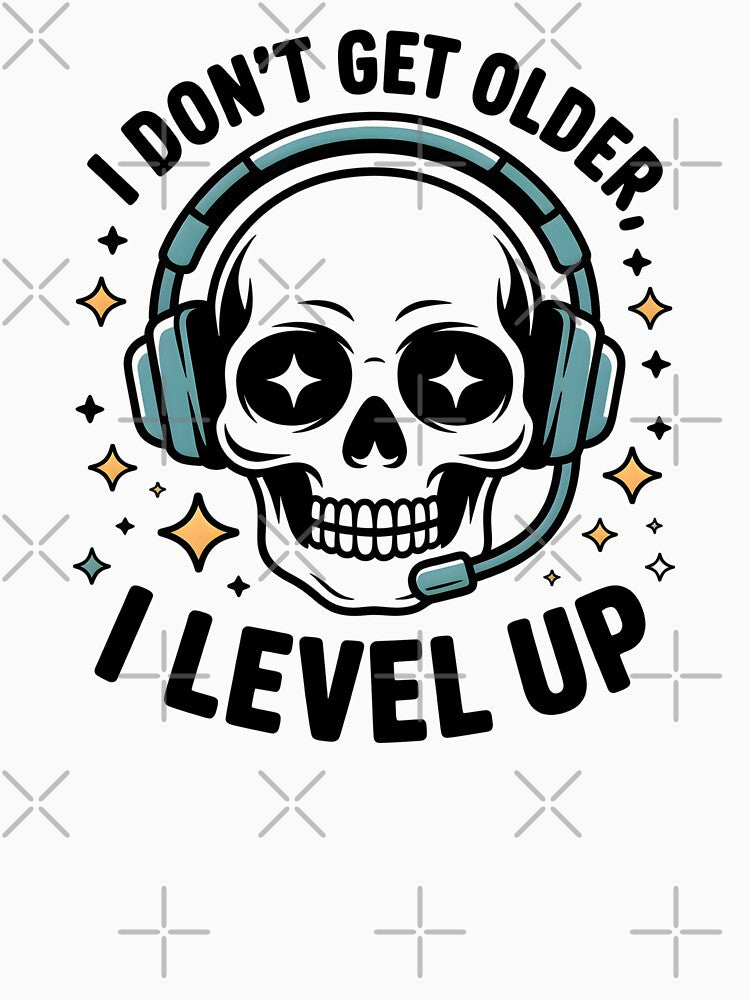 Blue Headset Skull – I Level Up Gamer Art by CalmDownZone ⭐️⭐️⭐️⭐️⭐️