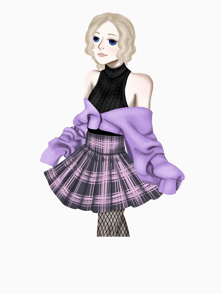 Portrait of a young girl in fashionable checked skirt and casual sweater with relaxed expression by katecheerycake