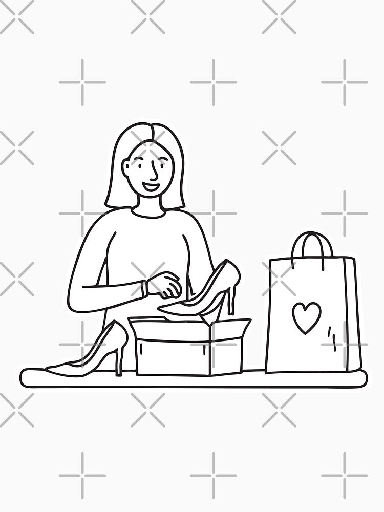 Someone opening a pair of heels next to a shopping bag by rasagamastore