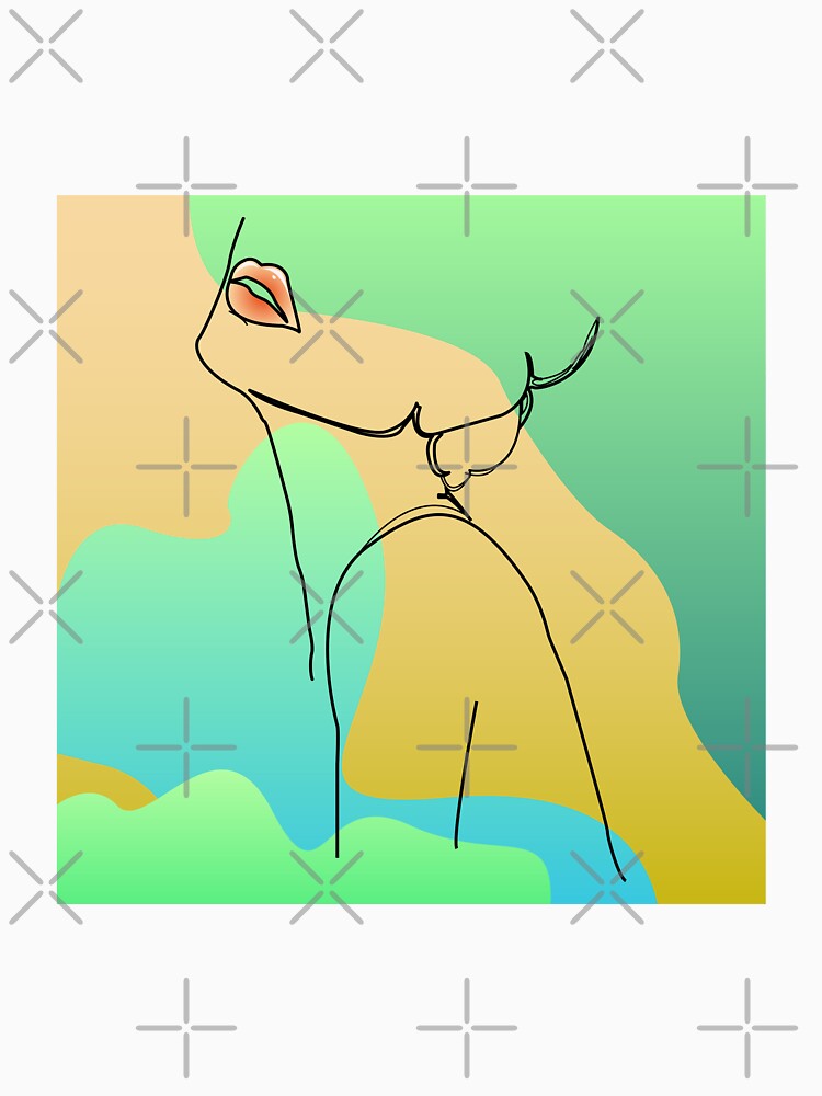 Woman line drawing green yellow. Face , hair ,neck, shoulder  and abstract mixed colors background , modern art by SGS-