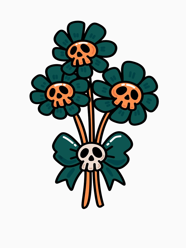 Cute Skull Flower Bouquet – Spooky Floral Goth Art by Horrify