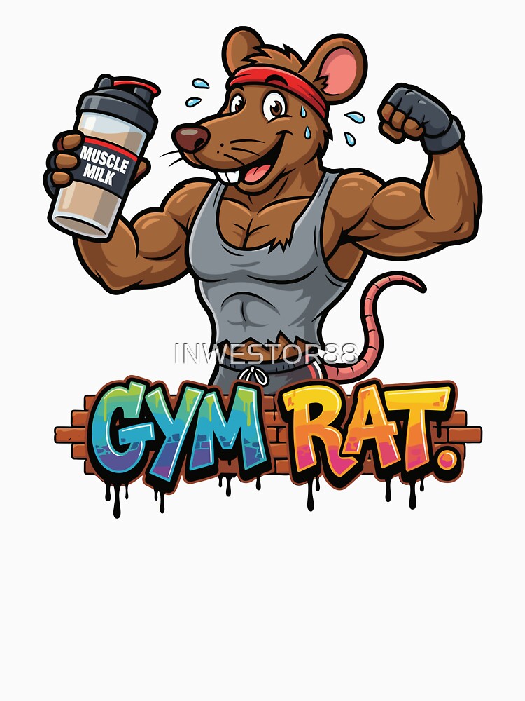 Funny Gym T-Shirt - 'Gym Rat' - Muscular Mouse Art by INWESTOR88