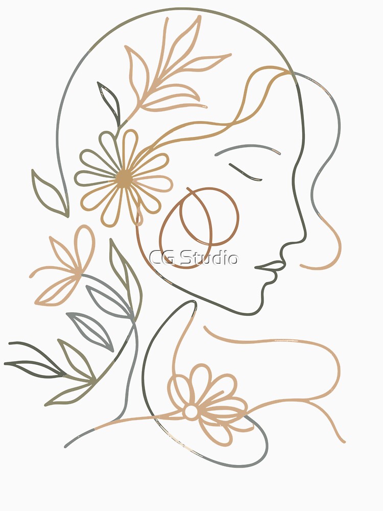 Abstract minimalist woman face line art Floral Flower Artsy Fashion by CG Studio