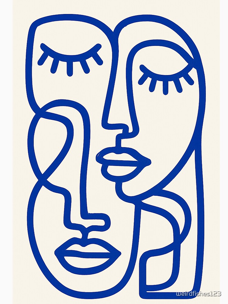 Minimalist Blue Line Art Faces Abstract One-Line Drawing by weirdfishes123