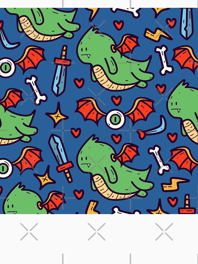 Hand Drawn Doodle Cartoon Dragon Seamless Pattern Design by Peekonet