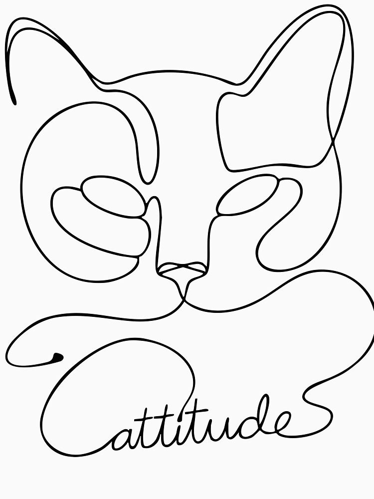 Minimalist Single Line Cat Face with “Cattitude” Text by emmjott