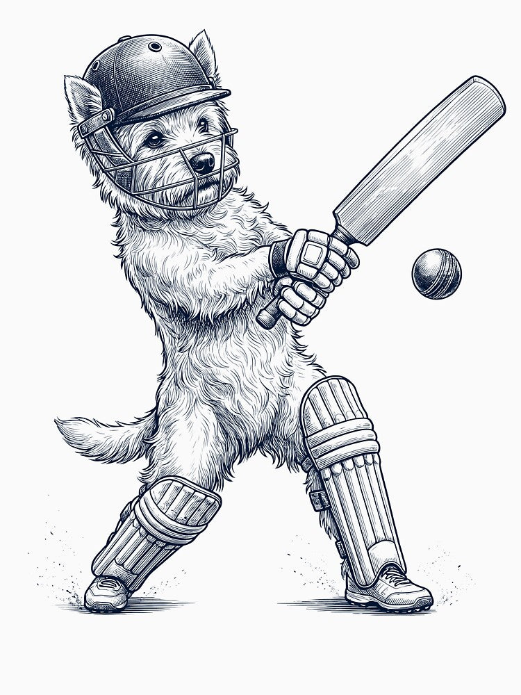 Vintage West Highland White Terrier Playing Cricket Player Dog Lover by DoodleTortle