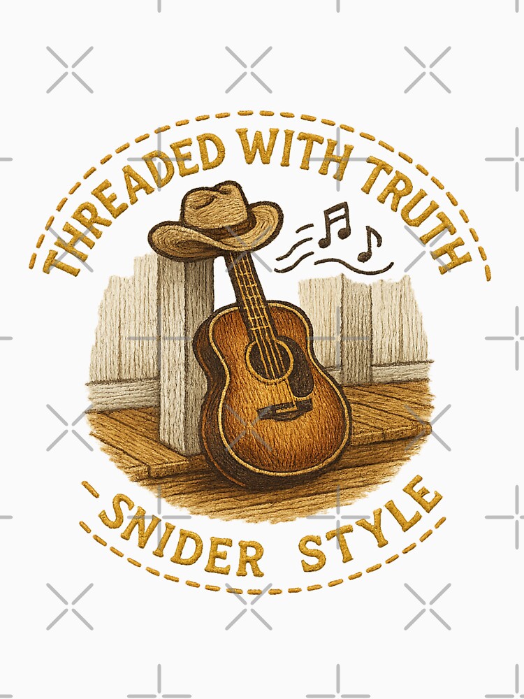 Threaded with Truth Snider Style – Rustic Embroidery Print Guitar Design for Americana Fans by Gurjeetpixelart