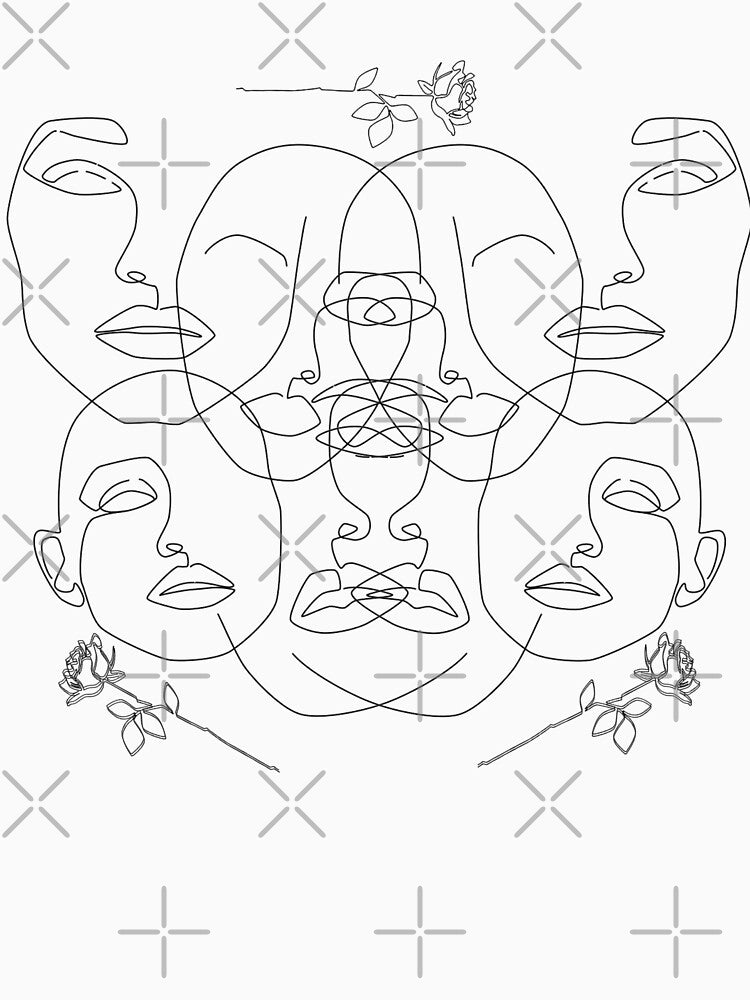 Cute Abstract Single Lined Faces Drawing, Minimalist Abstract One Line Art by adoredigitals