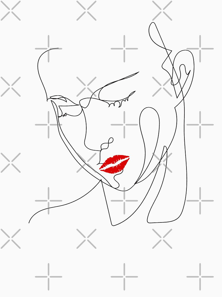 Elegant One-Line Female Face with Red Lip Highlight by SplashTastic