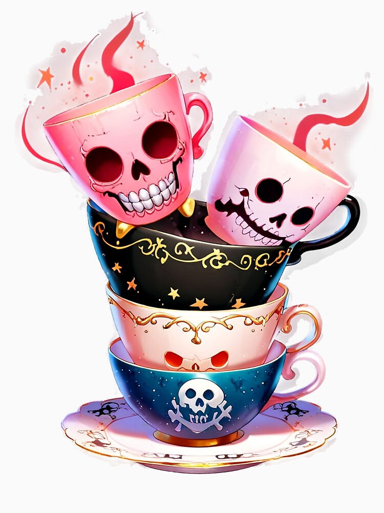 Creepy Cute Tea Stack — Pastel Horror Skull Cups by TheArtOfChaa