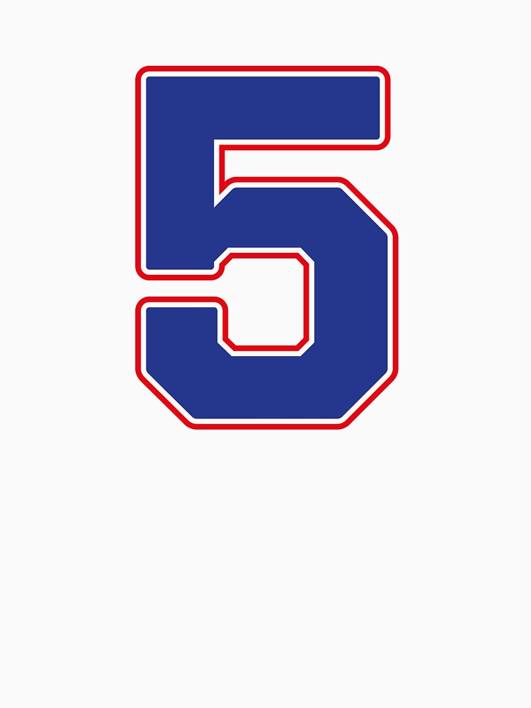 Jersey Number 5 / Player Shirt Number Five (Blue with Red Outline) by STUDIO-72