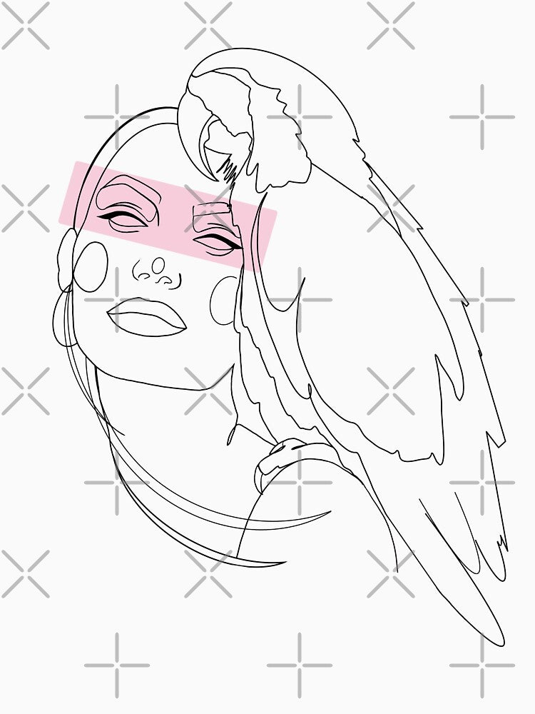 One Line Girl with Bird by Valeria-Art