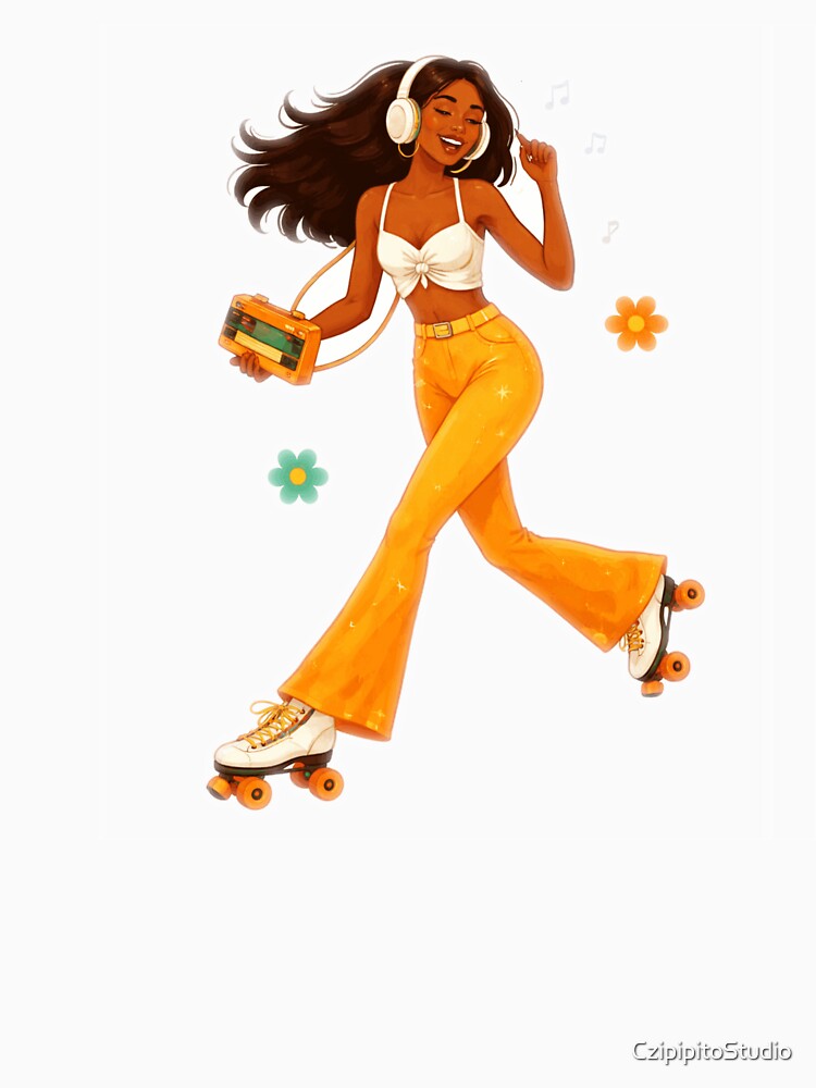 Retro Roller Girl Flower Power Illustration by CzipipitoStudio