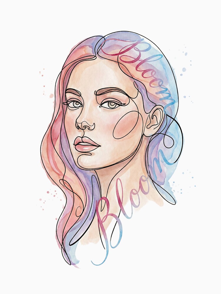 Minimalist One Line Woman Face Art - Vibrant "Bloom" Floral Concept by NonditStudio